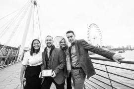 Team pose on London Bridge